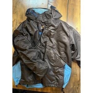 1990's Nike‎ Men's Brown Blue Lined Anorak Jacket Hooded Pullover Size Medium